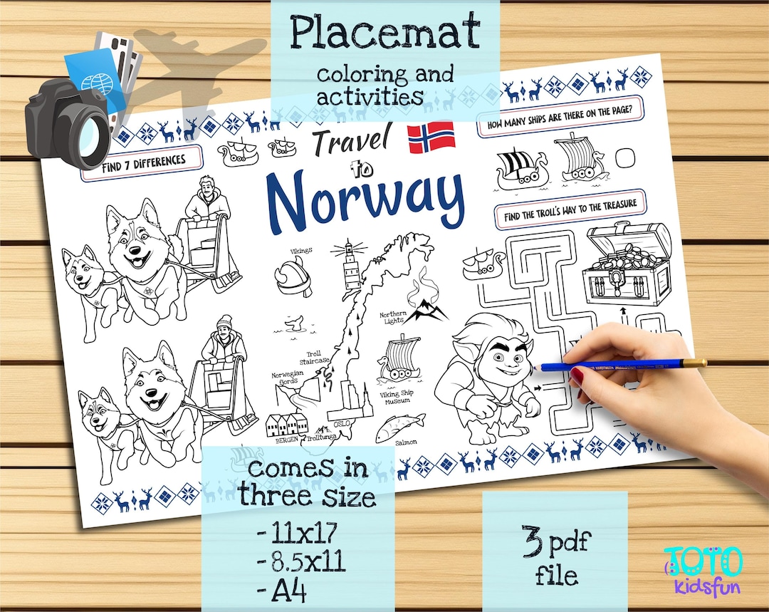 Placemat Travel to Norway. Printable Coloring Page for Kids. Travel ...