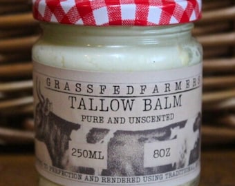 100% Pure Grass Fed Tallow Balm | Whipped To Perfection | 250ml/8oz | Face and Body Natural Moisturiser Cream