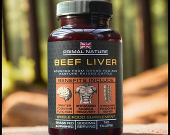 Leverkapslar för gräsbetad nötköttslever 3000 mg | Tillverkad i Storbritannien | 100 % rent gräsbetat