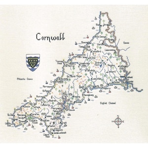 Kit de point de croix carte du comté traditionnel des Cornouailles de 1923 - La Grande-Bretagne en points - Kit de point de croix COMPTÉ