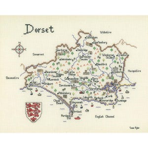 Kit de point de croix carte du comté traditionnel du Dorset de 1923 - Points de Grande-Bretagne en points - Kit de point de croix COMPTÉ