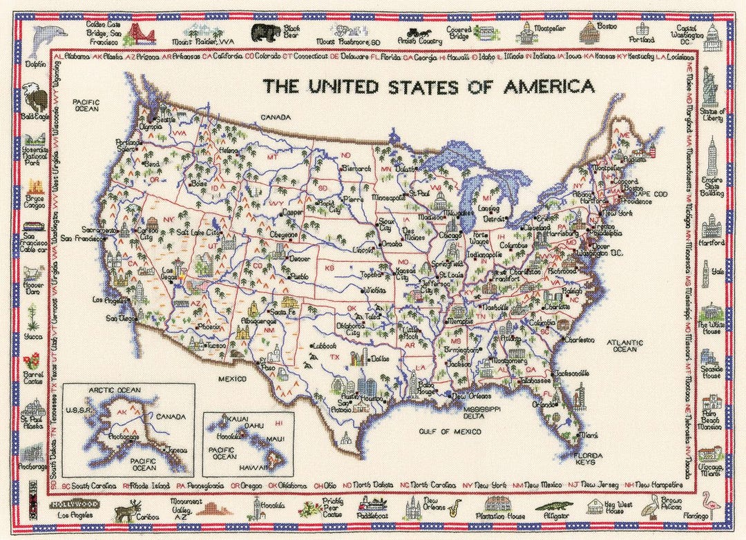 アメリカ合衆国の地図、世界のステッチクロスステッチキット