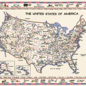 Karte der Vereinigten Staaten von Amerika USA, World Stitches Kreuzstichpackung - Große Kreuzstichpackung von Heritage Crafts - GEZÄHLTE Kreuzstichpackung