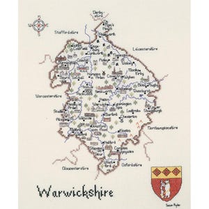 Kit de point de croix carte du comté traditionnel du Warwickshire de 1923 - points de Grande-Bretagne en points - Kit de point de croix COMPTÉ
