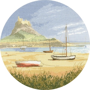Lindisfarne - Holy Island Cross Stitch Kit, Circle Collection watercolour artist John Clayton Heritage Crafts COUNTED Cross Stitch Kit