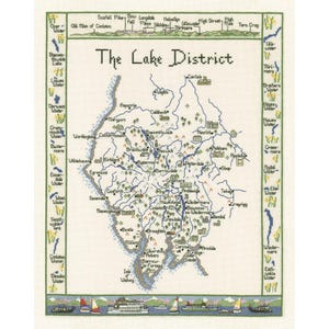 Carte de la région des lacs, kit de point de croix spécial intérêt - grand kit de point de croix par Heritage Crafts - kit de point de croix COMPTÉ