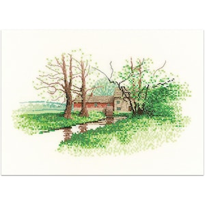 Mill House Countryside Cross Stitch Kit, Oval Collection by watercolour artist John Clayton Heritage Crafts COUNTED Cross Stitch Kit