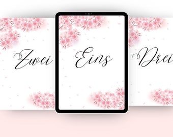 Tischnummern als PDF von 1-10 im Kirchblüten-Design, Moderne Tischnummern, Hochzeit Tisch Zahlen Karten, cherry blossom table numbers