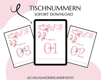 Tischnummern im Kirchblütendesign von 1-12, Moderne Tischnummern, Hochzeit Tisch Zahlen Karten, cherry blossom table numbers