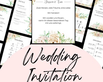 Hochzeitspapeterie Bundle, Sitzplan, Einladung, Menükarten, Ablaufplan, Wild Flowers Design, Instant Download, Wildflower Theme, DIY Wedding