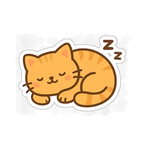 Sleeping Kawaii Cat Sticker - Cute Matte Vinyl Decal - Waterproof & Weatherproof - Laptop, Water Bottle, Journal Sticker