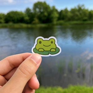 Frog on Lily Pad Sticker: Waterproof Vinyl Decal for Laptop, Water Bottle