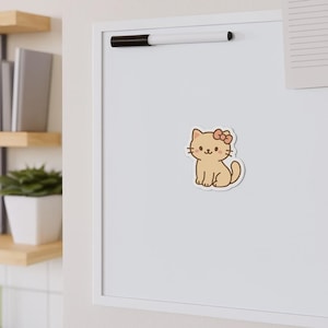 Cute Kitty Cat with Bow Magnet - Die-Cut Vinyl Magnet | Matte Finish | Fridge, Locker, or Office Decor