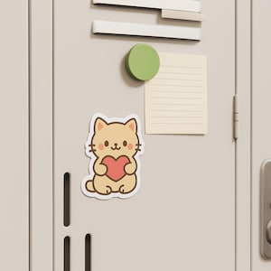 Cat Holding Heart Magnet | Cute Die-Cut Vinyl Magnet | Matte Finish | Gift for Cat Lovers | Fridge or Locker Decor