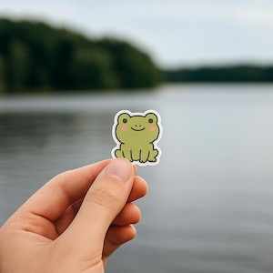 Frog Sticker - Cute Smiling Frog Vinyl Decal - Waterproof Matte Finish - Animal Sticker for Laptop, Water Bottle, Journal, Scrapbook & Gift