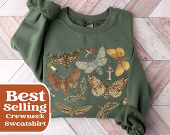 Moth Mushroom Crewneck Sweatshirt: Dark Academia Goblincore Style