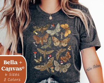 Moth and Mushroom Bella Canvas T-Shirt: Dark Academia Cottagecore Tee