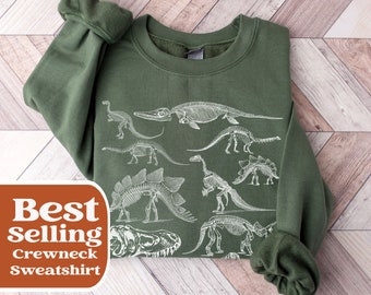 Dinosaur Skeleton Sweatshirt, Paleontology Trex Gift