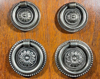 Colonial Revival Rosette Ring Pulls Set by QCL Antiqued Nickel