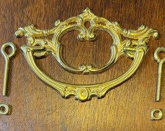 Victorian Drawer Pull Reproduction Cast Brass French Flourish