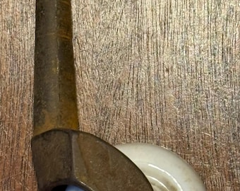 Antique Furniture Caster with 1-7/8" Dia White Porcelain Wheel and Cast Iron Fork