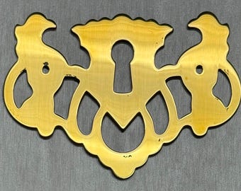 Early American Struck Brass Pierced Keyhole Cover Bright Brass Chippendale