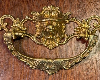 Victorian Drawer Pull Lion Head Reproduction Cast Brass