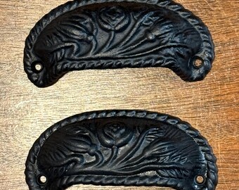 Bin Pull Victorian Reproduction Roses Cast Iron Set of 4, See Item Details
