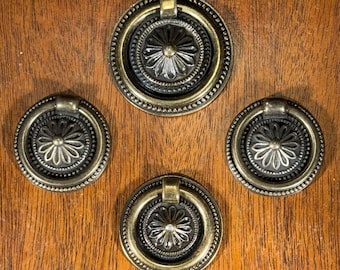Colonial Revival Ring Pulls Antiqued Brass Finish Lot of 4 NOS