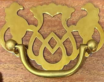 Early American Struck Brass Pierced Drawer Pull Bright Brass Chippendale 2.5"CC