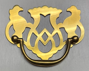 Early American Struck Brass Pierced Drawer Pull Bright Brass Chippendale 3"CC
