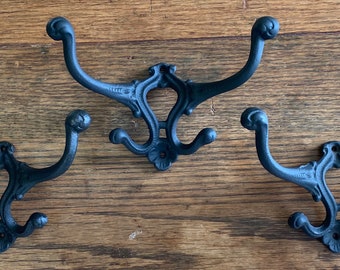 Cast Iron Coat Hooks Set of 3 Victorian Style