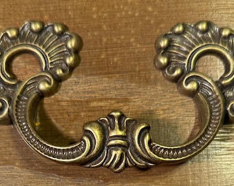 French Provincial Drawer Pull Antiqued Die Cast Brass Reproduction