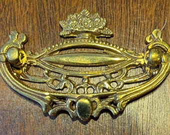 Victorian Drawer Pull Reproduction Cast Brass Flower Basket