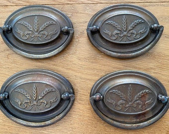 Colonial Revival Drawer Pulls Wheat and Ribbon Set of 4