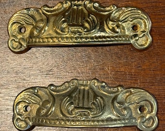 Bin Pull Pair Victorian Reproduction Cast Brass Lyre, See Item Details