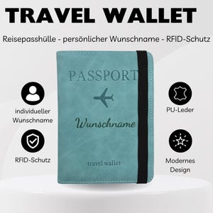 Personalisierte Reisepasshülle mit RFID-Schutz – Reiseorganizer aus PU-Leder für Flugtickets, Geld & Dokumente mit Wunschnamen - RP001