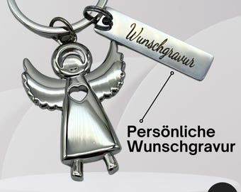 Guardian Angel Keychain with Custom Engraving - Name, Date, Metal Keychain, New Driver, Lucky Charm, Angel, Handmade