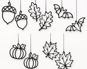 Window decorations for hanging, set of 2, black autumn decorations, wall decoration pendants, Halloween decorations, pumpkin, bat, acorn, leaf, maple