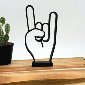 Rock Hand Skulptur 3D Druck Kunst Minimalistisch Moderne Deko Mano Cornuta Pommesgabel Handzeichen Cartoon Geschenkidee - 3D016