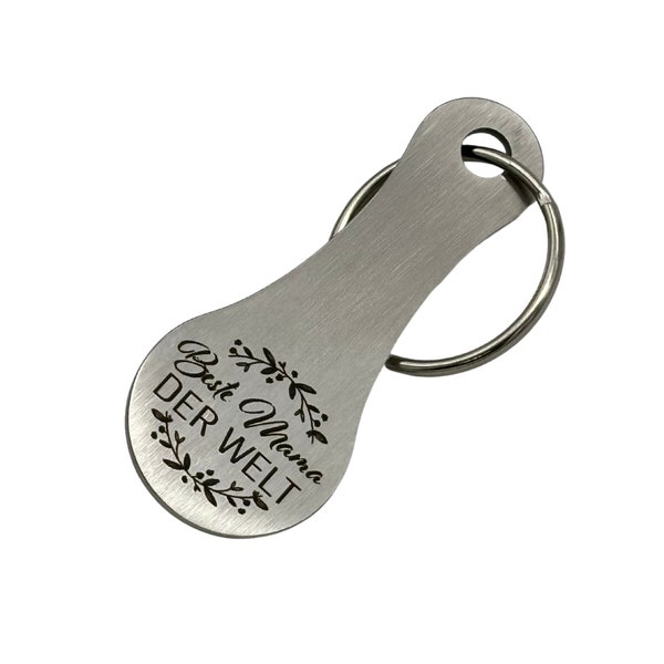 Einkaufswagenlöser Beste Mama Familie Geschenk zum Muttertag Schlüsselanhänger aus Metall mit graviertem Motiv Einkaufschip Handmade
