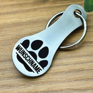 Personaliserter Schlüsselanhänger Hundepfote mit Namen Schlüsselanhänger Metall Einkaufschip Geschenk für Hundebesitzer & Tierfreunde EW0050