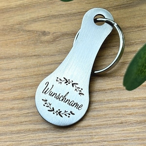 Einkaufswagenlöser mit Wunschgravur Wunschname Datum Schlüsselanhänger Metall Einkaufschip Wagenlöser Edelstahl Handgefertigt