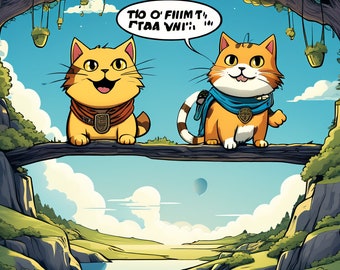 Digital image in comic style adventurous cats