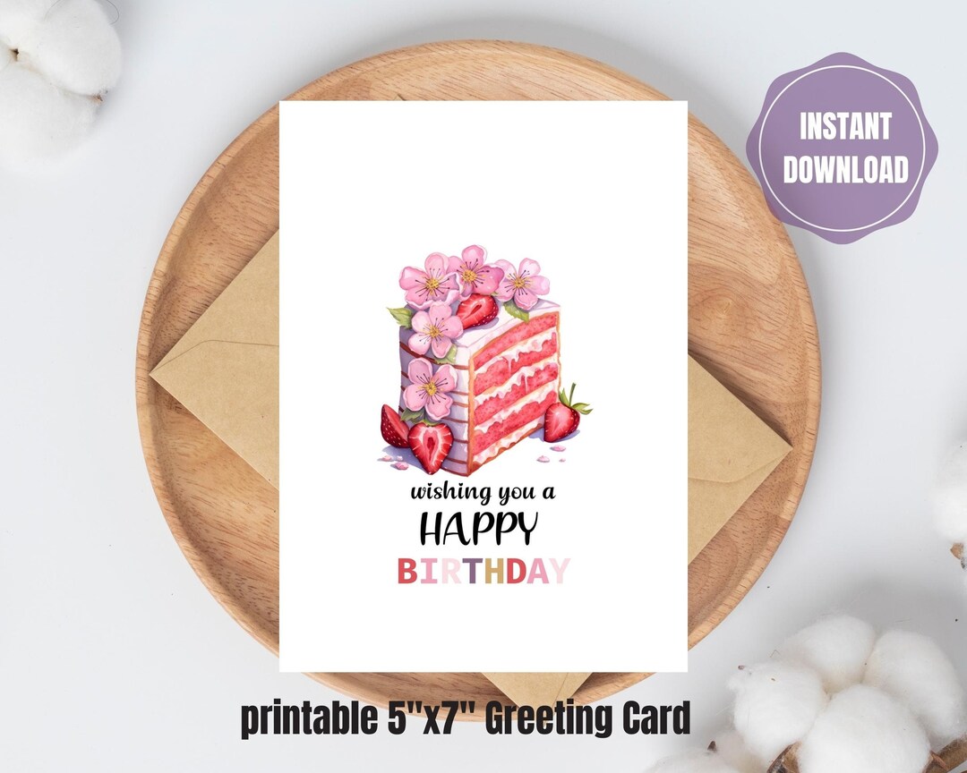 Printable Birthday Cake Card Greeting Card Birthday Card - Etsy