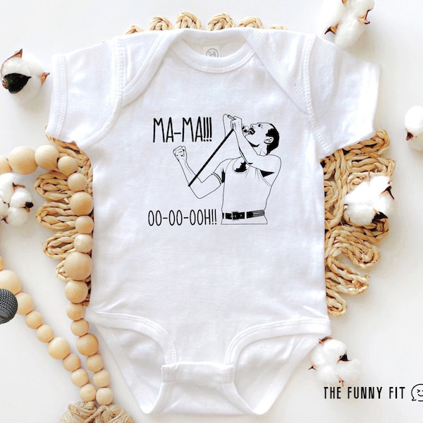 Freddie Mercury Onesie, Bohemian Rhapsody Onesie, Queen Merch, Mama Baby Onesie, Funny Rock Classic Onsie, Funny freddie, Rock n Roll