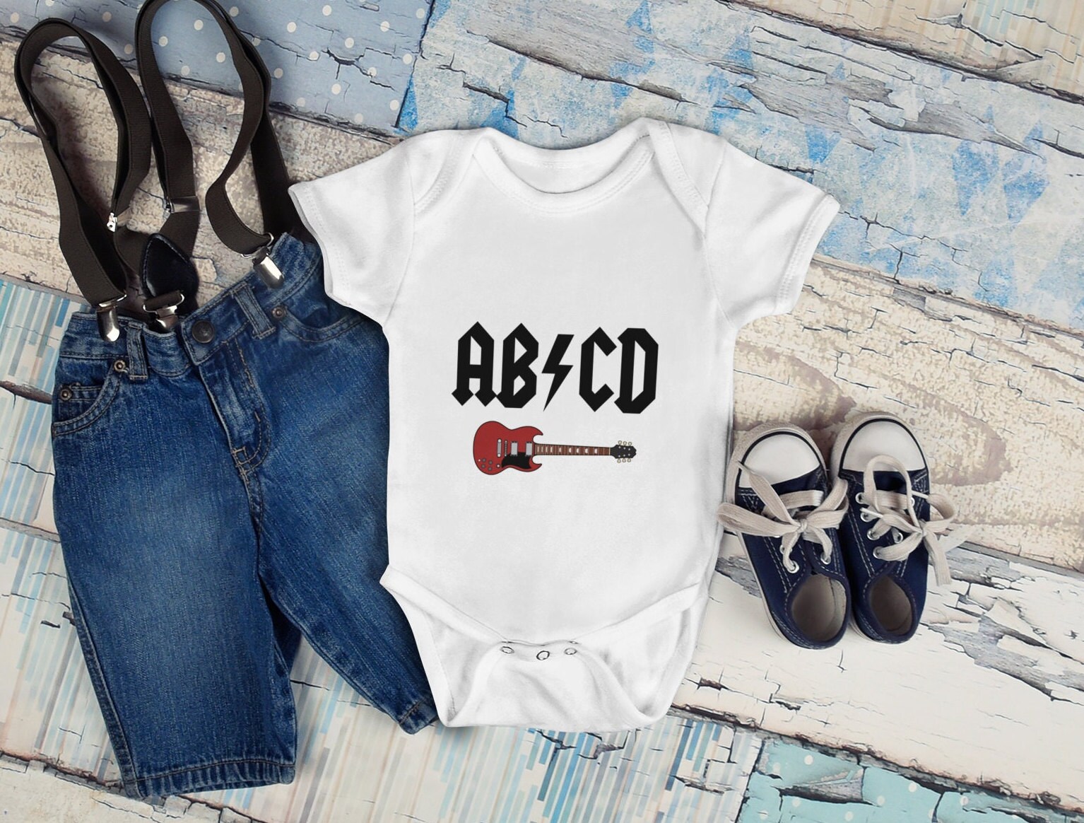 ABCD Classic Rock Baby Onesie, Acdc Funny Onesie, Classic Rock Baby, Rock and Roll Onesie