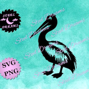 Digitale Dateien einer lustigen Pelikan-Silhouette. SVG, PNG, Gartenkunst oder Wandtattoo für CNC-Plasma.