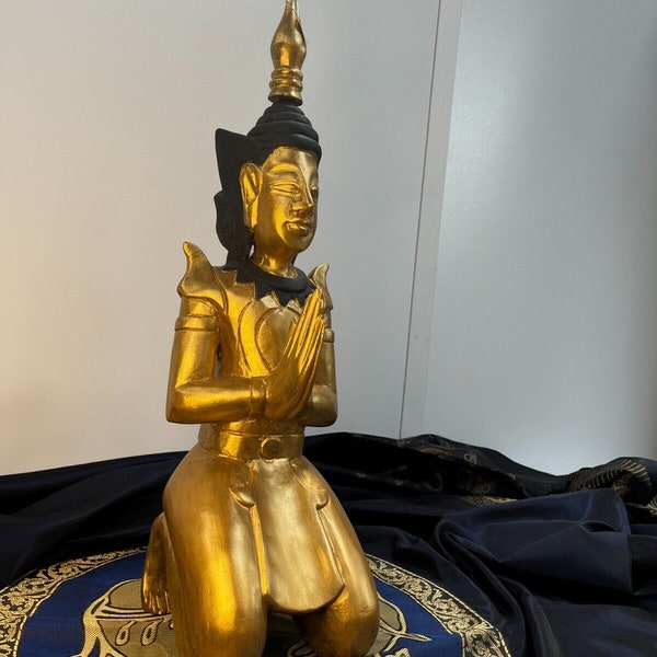 Tempelwächter Buddha Feng Shui Gold Glitzer beten Deko Büste Figur Skulptur Thai / Spirituell Fengshui / Meditation Dekoration