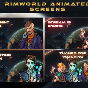 4 Animated Rimworld Stream Screens for Twitch, Starting Soon, Be Right Back, Ending Scene, Rimworld Screen Pack, Animated Screen Twitch